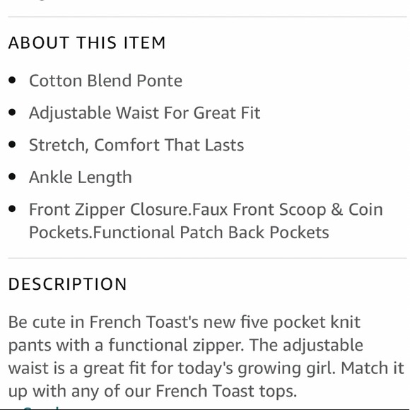 NWT French Toast Girls' Skinny 5 Pocket Knit Pant💙size 20 - Picture 5 of 14